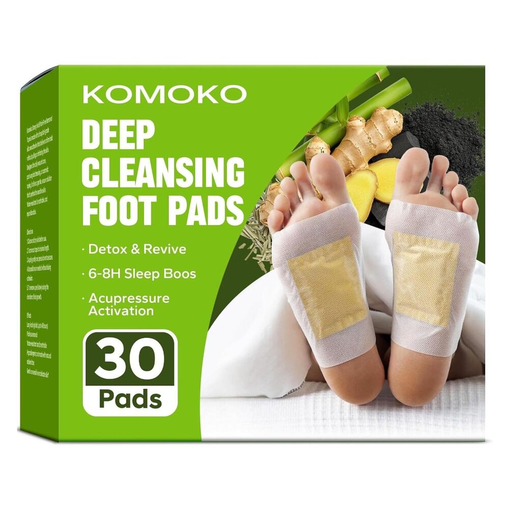 Komoko Deep Cleansing Foot Pads 30 Count Herbal Ginger Bamboo Charcoal Mugwort
